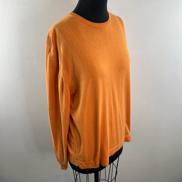 Jhane Barnes Orange Sweater Silk Cashmere Knit Crew Neck Pullover Sz Large L - Picture 4 of 8